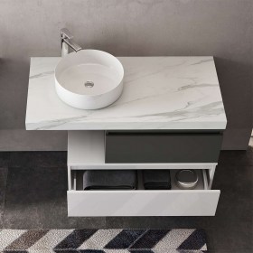 composizione bagno con lavabo appoggio Ninfa 100 cm con top in finitura marmo 