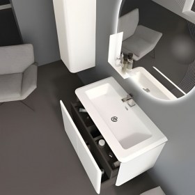 Mobile sospeso 95 cm e lavabo in resina MARYL BIANCO OPACO