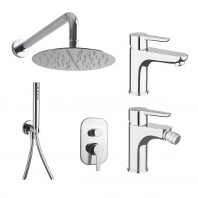 Set con soffione miscelatore doccetta e rubinetto lavabo e bidet HAPPY3