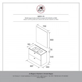  Mobile bagno lavabo moderno sospeso 69,7x35xh54 cm