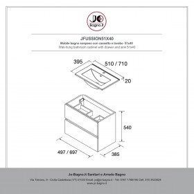Mobile sospeso moderno 51x40 lavabo in ceramica - TECNICA 