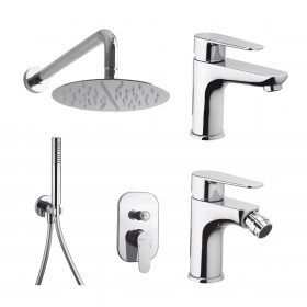 Set soffione miscelatore doccetta e rubinetto lavabo e bidet JOY