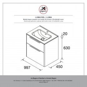 Mobile sospeso moderno 100 cm con lavabo incasso LUMA - tecnica