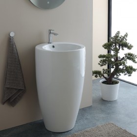 Lavabo in ceramica centro stanza ROUND con foro rubinetto H 83,5