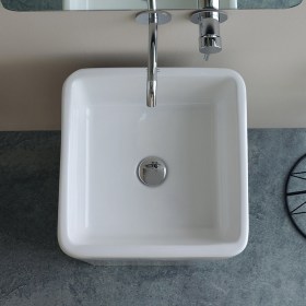 Lavabo in ceramica centro stanza QUADRO con rubinetteria a parete