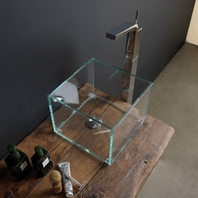 Lavabo in vetro quadrato 31,5x31,5 da appoggio Glass