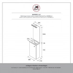  Mobile bagno lavabo moderno sospeso 39x23,3xh72 cm