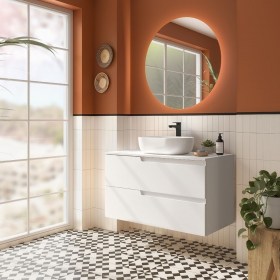 Mobile bagno con lavabo appoggio e cassetti 99,8x45xh54 cm Bianco Satinato