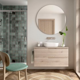 Mobile bagno con lavabo appoggio e cassetti 99,8x45xh54 cm Naturale