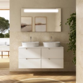 Mobile bagno doppia base con lavabo appoggio e cassetti 119,8x45xh54 cm Bianco Satinato