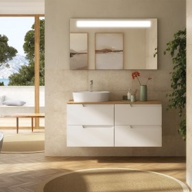 Mobile bagno doppia base con lavabo appoggio e cassetti 119,8x45xh54 cm Top Rovere Africa/Mobile Bianco Satinato