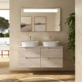 Mobile bagno doppia base con lavabo appoggio e cassetti 119,8x45xh54 cm Naturale