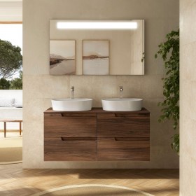 Mobile bagno doppia base con lavabo appoggio e cassetti 119,8x45xh54 cm Noce Maya