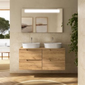 Mobile bagno doppia base con lavabo appoggio e cassetti 119,8x45xh54 cm Rovere Africa