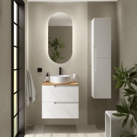 Mobile bagno con lavabo appoggio e cassetti 59,8x45xh54 cm Top Rovere Africano/Mobile Bianco Satinato