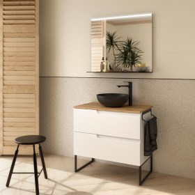 Mobile bagno con lavabo appoggio e cassetti 79,8x45xh54 cm Top Rovere Africano/Mobile Bianco Satinato