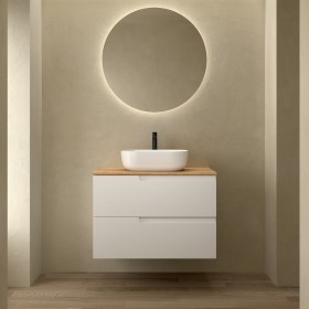 Mobile bagno con lavabo appoggio e cassetti 79,8x45xh54 cm sospeso Top Rovere Africano/Mobile Bianco Satinato