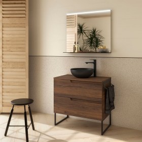 Mobile bagno con lavabo appoggio e cassetti 79,8x45xh54 cm Noce Maya