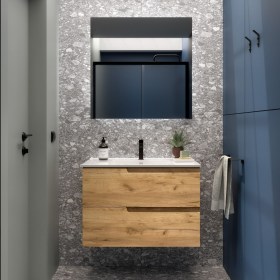 Mobile bagno con lavabo integrato e cassetti 79,7x45xh54 cm Rovere Africa