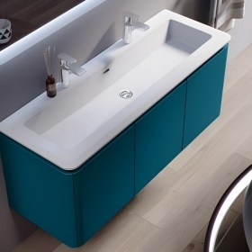 Mobile sospeso 140 cm e lavabo in resina MARYL BLU PETROLIO