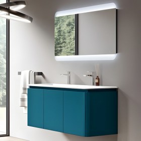 Mobile sospeso 140 cm e lavabo in resina MARYL BLU PETROLIO