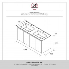 Mobile bagno con doppio lavabo e ante NOYAN - Tecnica