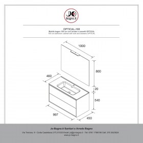 Mobile bagno con lavabo e cassetti 99,7x45xh54 cm
