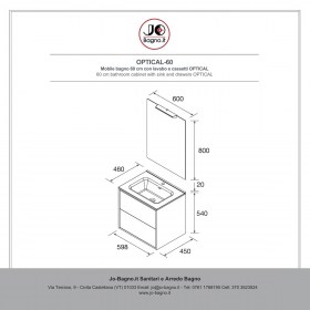 Mobile bagno con lavabo e cassetti 59,8x45xh54 cm