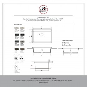 Lavello Cucina ceramica 76 x 51 POT Jo-Bagno - Tecnica