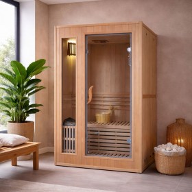 Piccola Sauna Finlandese AURA 120 x 110 x h 190 in legno di HEMLOCK