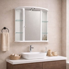 Specchio contenitore 1 anta 4 ripiani in vetro 70x70 Berlino