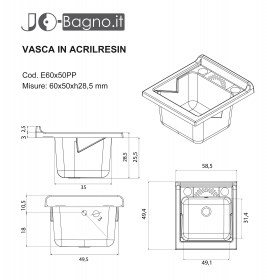 Scheda Tecnica Vasca in Resina PP 60x50 Ideale come ricambio Resistente Agli Acidi
