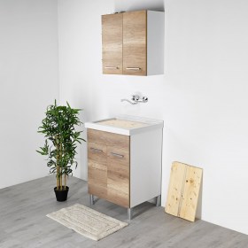 Mobile lavatoio 60x50 Mix Wood vasca in ceramica Rubinetto a parete