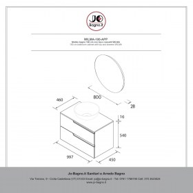 Mobile bagno con lavabo appoggio e cassetti 99,7x45xh54 cm