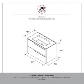 Mobile bagno con lavabo integrato e cassetti 99,7x45xh54 cm