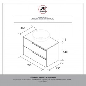 Mobile bagno con lavabo appoggio e cassetti 99,7x45xh54 cm