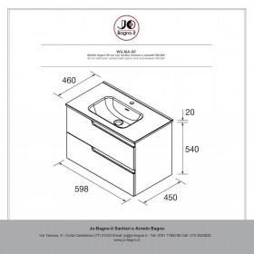 Mobile bagno con lavabo integrato e cassetti 59,8x45xh54 cm