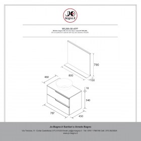 Mobile bagno con lavabo appoggio e cassetti 79,8x45xh54 cm