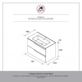 Mobile bagno con lavabo integrato e cassetti 79,7x45xh54 cm