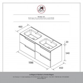Mobile bagno con lavabo integrato e cassetti 119,7x45xh54 cm