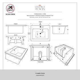 YORK 60 x 51 Lavatoio Lavabo Design Sospeso Tecnica