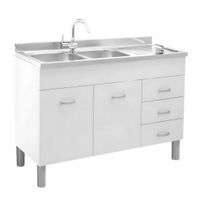 (J03090/D+J04003S) base cucina sottolavello 2 ante 3 cassetti 120cm + Lavello inox vasca a sx