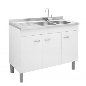 Base cucina sottolavello a tre ante 120 cm + Lavello Inox vasca a dX