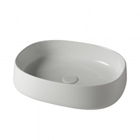 Lavabo ad installazione da appoggio da 50 cm Join realizzato in ceramica bianca lucida senza foro per rubinetteria e con bordo extra slim