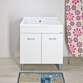 Lavatoio Athena 75x60 con mobile in legno bianco e vasca in resina rinforzata