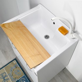 Lavatoio Athena 75x60 con asse lavapanni in legno naturale