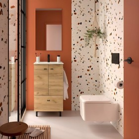 mobile bagno a terra 50 cm lavabo ceramica 2 ante 1 cassetto