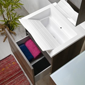Mobile KLARA sospeso con Lavabo in Acrilresin Olmo Scuro