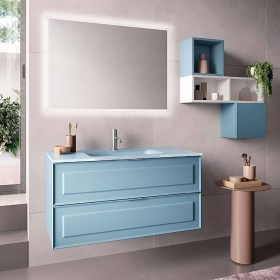 Mobile lavabo bugnato con lavabo in vetro satinato FRAME - Azzurro Opaco