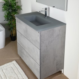 Mobile bagno moderno con tre cassetti 80 e 100 cm KLARA con lavabo in vetro